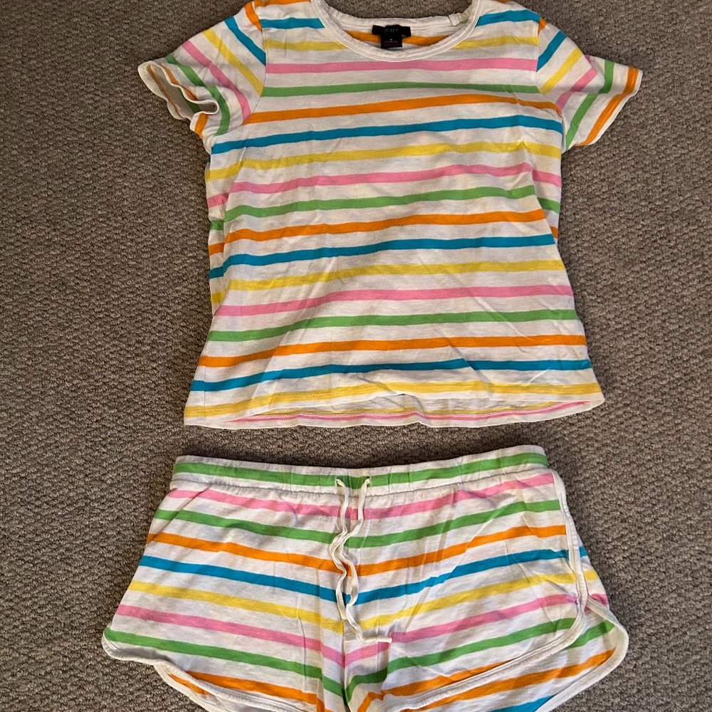 J. Crew Short-Sleeve Pajama Set in Rainbow Stripe